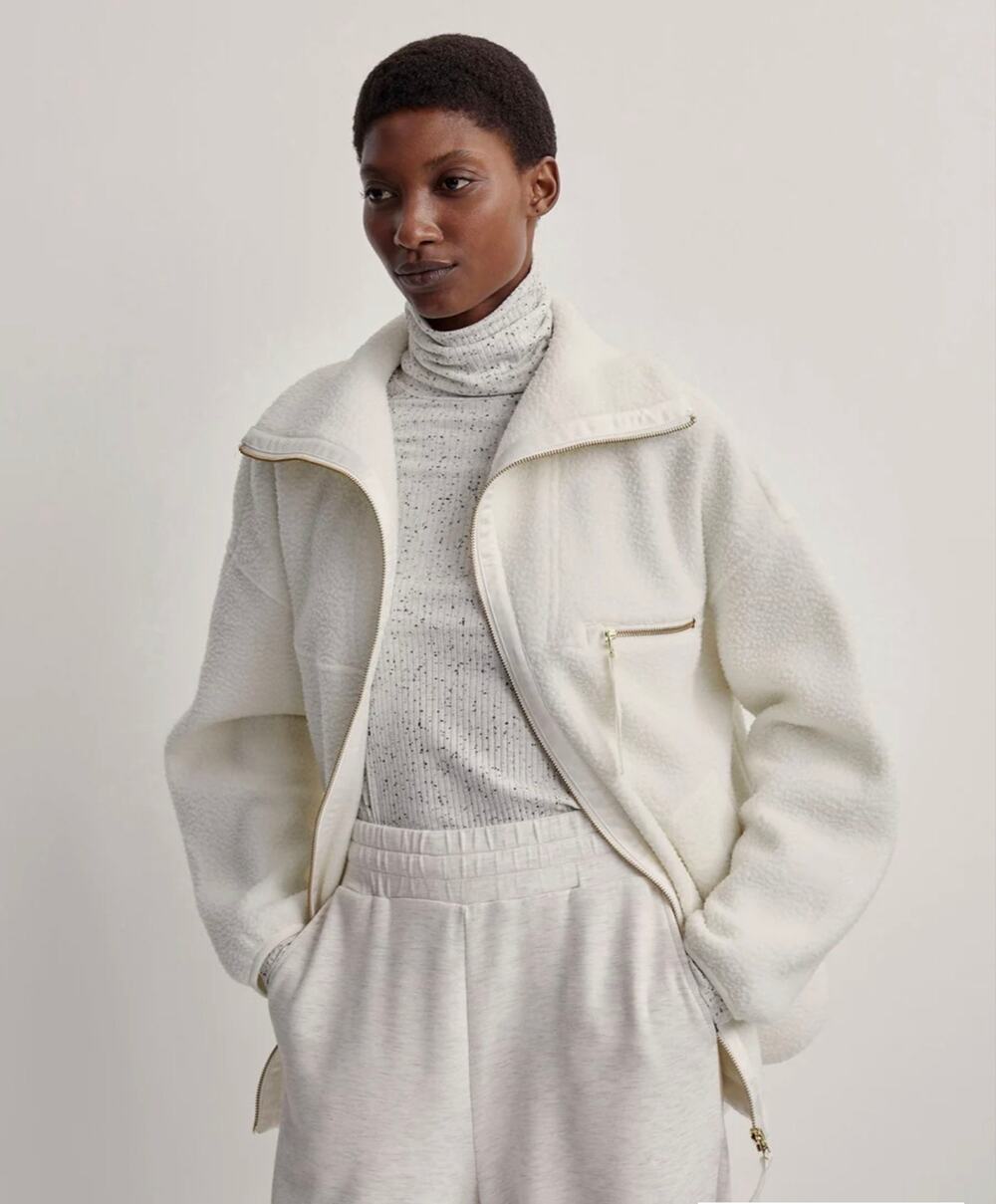 Varley Donley Fleece Jacket Women Small Egret Ivory Sherpa Full Zip Oversized
